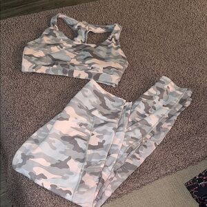 Fabletics Camouflage Activewear Set in Gray and Pink